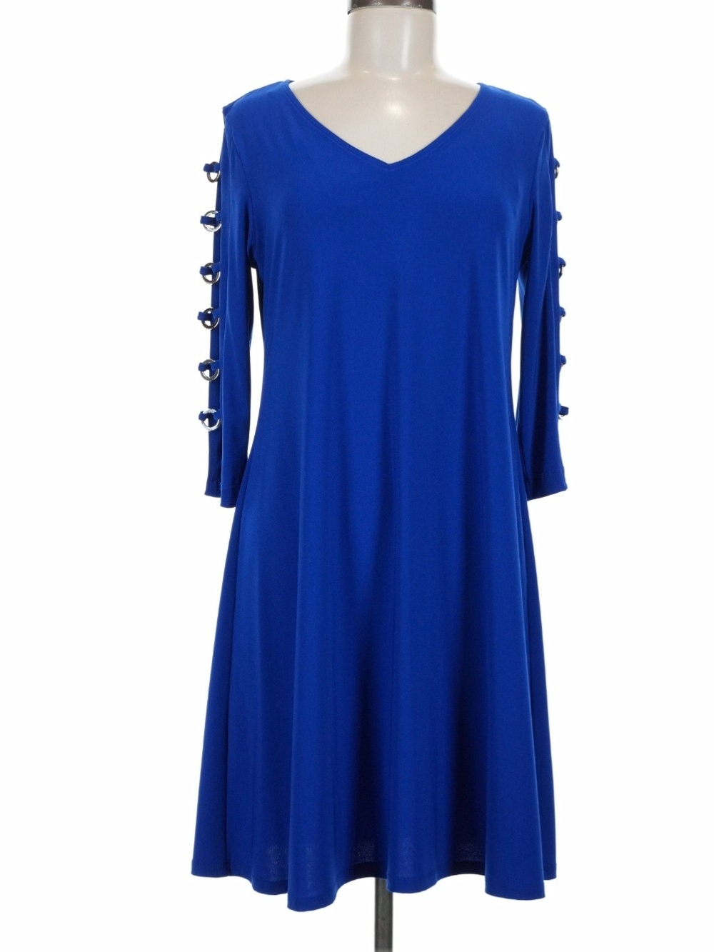 Women's Royal Blue V-Neck Button-Sleeve Dress